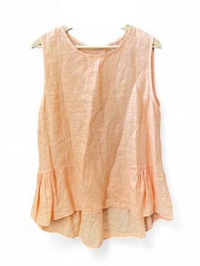 Francesca Bettini L Linen Peach Ruffle Tunic Peplum Blouse Cottage Boho Coastal